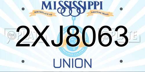 2XJ8063 Mississippi License Plate