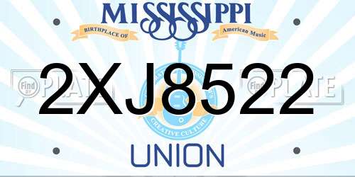 2XJ8522 Mississippi License Plate
