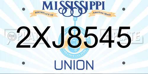 2XJ8545 Mississippi License Plate