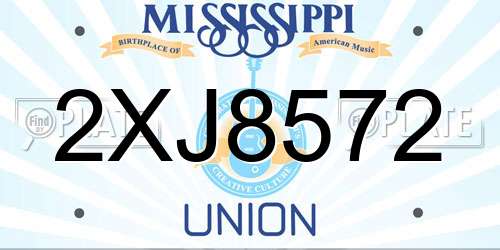 2XJ8572 Mississippi License Plate