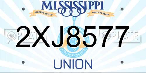2XJ8577 Mississippi License Plate