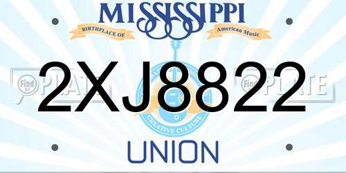 2XJ8822 Mississippi License Plate