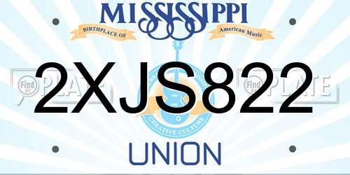 2XJS822 Mississippi License Plate