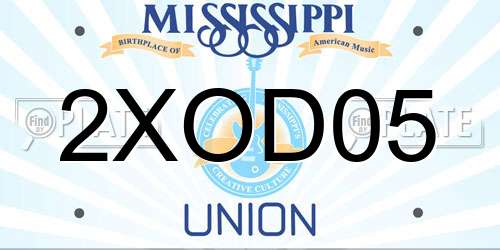 2XOD05 Mississippi License Plate