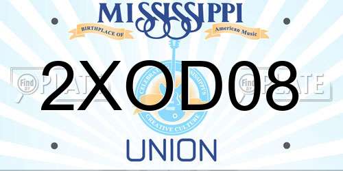 2XOD08 Mississippi License Plate