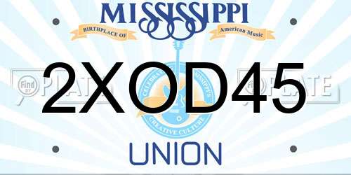 2XOD45 Mississippi License Plate