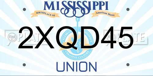 2XQD45 Mississippi License Plate