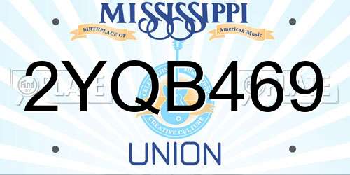 2YQB469 Mississippi License Plate