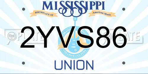 2YVS86 Mississippi License Plate