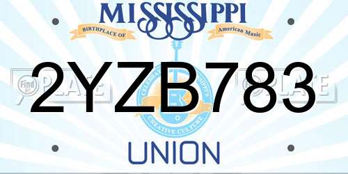 2YZB783 Mississippi License Plate