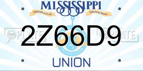 2Z66D9 Mississippi License Plate
