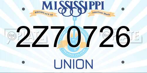 2Z70726 Mississippi License Plate
