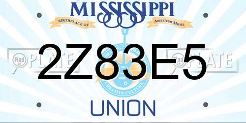 2Z83E5 Mississippi License Plate