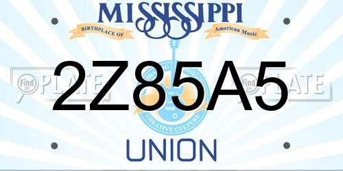 2Z85A5 Mississippi License Plate