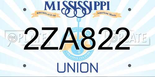 2ZA822 Mississippi License Plate