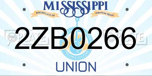 2ZB0266 Mississippi License Plate
