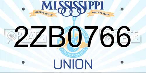 2ZB0766 Mississippi License Plate