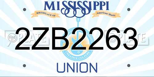 2ZB2263 Mississippi License Plate