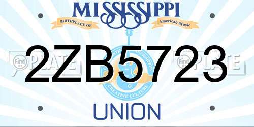 2ZB5723 Mississippi License Plate