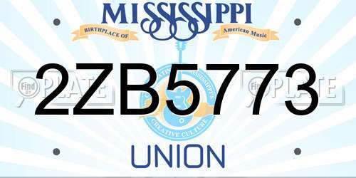 2ZB5773 Mississippi License Plate