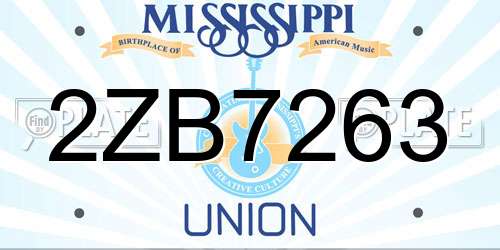2ZB7263 Mississippi License Plate