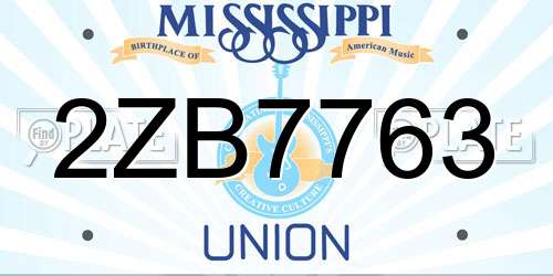 2ZB7763 Mississippi License Plate