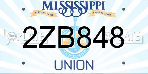 2ZB848 Mississippi License Plate