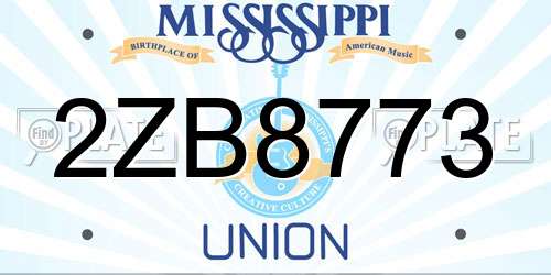 2ZB8773 Mississippi License Plate