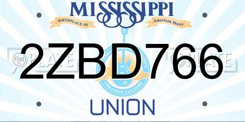 2ZBD766 Mississippi License Plate