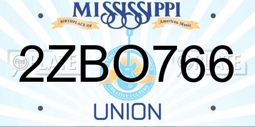 2ZBO766 Mississippi License Plate
