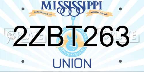 2ZBT263 Mississippi License Plate