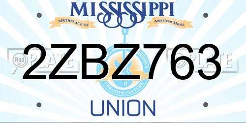 2ZBZ763 Mississippi License Plate
