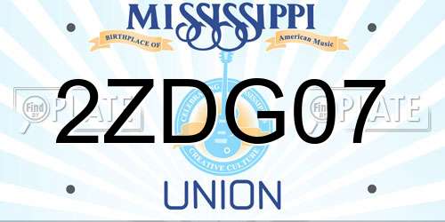 2ZDG07 Mississippi License Plate