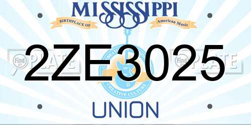 2ZE3025 Mississippi License Plate