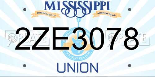 2ZE3078 Mississippi License Plate