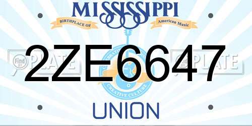 2ZE6647 Mississippi License Plate