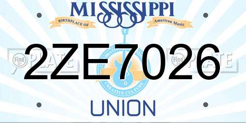 2ZE7026 Mississippi License Plate
