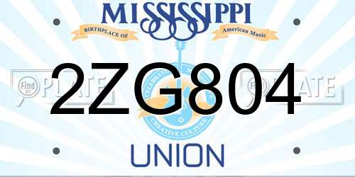 2ZG804 Mississippi License Plate