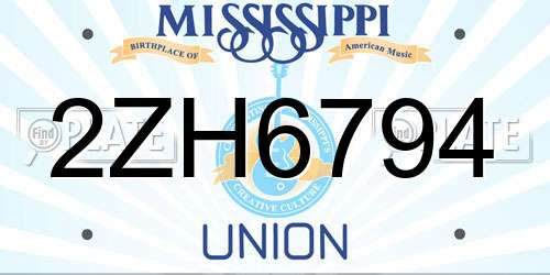 2ZH6794 Mississippi License Plate