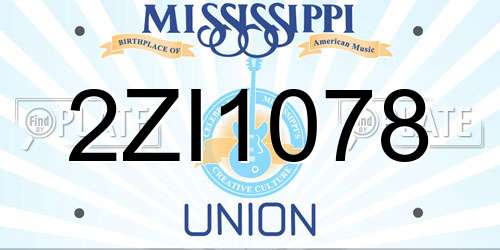 2ZI1078 Mississippi License Plate