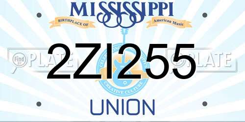 2ZI255 Mississippi License Plate