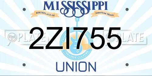 2ZI755 Mississippi License Plate