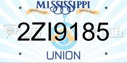 2ZI9185 Mississippi License Plate
