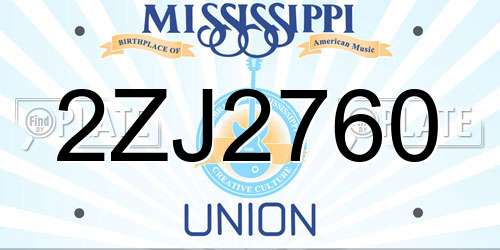 2ZJ2760 Mississippi License Plate
