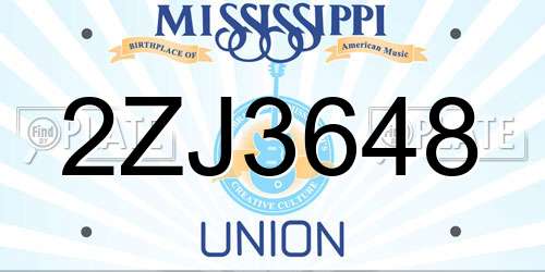 2ZJ3648 Mississippi License Plate