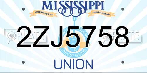 2ZJ5758 Mississippi License Plate