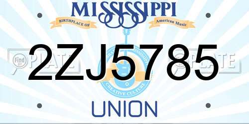 2ZJ5785 Mississippi License Plate