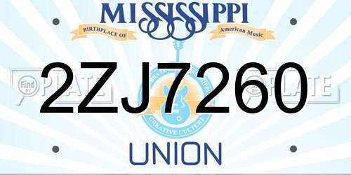 2ZJ7260 Mississippi License Plate