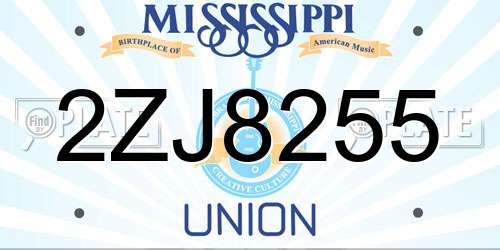 2ZJ8255 Mississippi License Plate