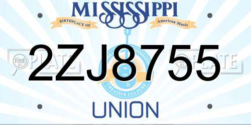 2ZJ8755 Mississippi License Plate